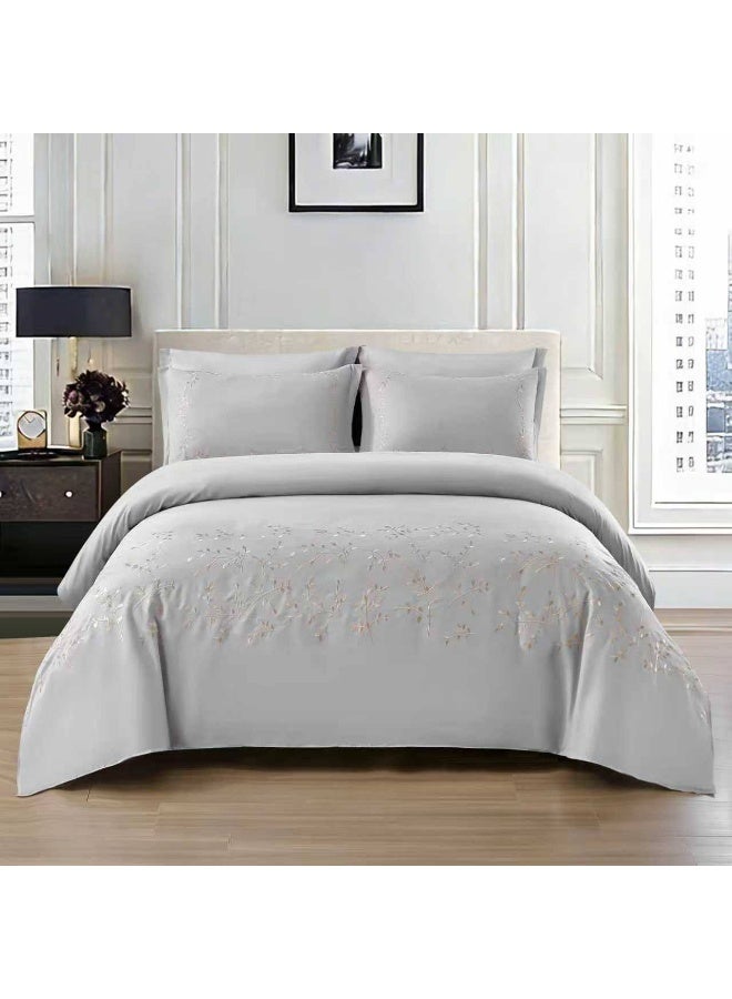 King Size Duvet Set, 6 Piece, Embroidered Design, Duvet 220x240 cm, Fitted Sheet 200x200 cm, Pillow Covers 50x75 cm