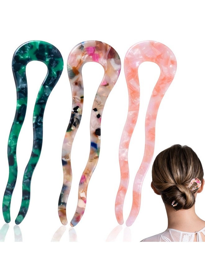 OIIKI 3Pcs French U Shaped Hair Forks Pins Sticks For Buns Thick Long Hair 4.5Inch Large Wavy French Hair Pins Tortoise Shell 2 Prong Ushape Hairpins Hair Accessories For Women Girls - Image 1