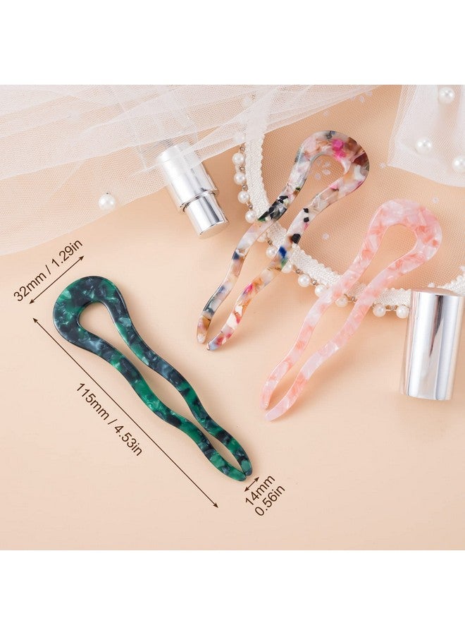 OIIKI 3Pcs French U Shaped Hair Forks Pins Sticks For Buns Thick Long Hair 4.5Inch Large Wavy French Hair Pins Tortoise Shell 2 Prong Ushape Hairpins Hair Accessories For Women Girls - Image 2