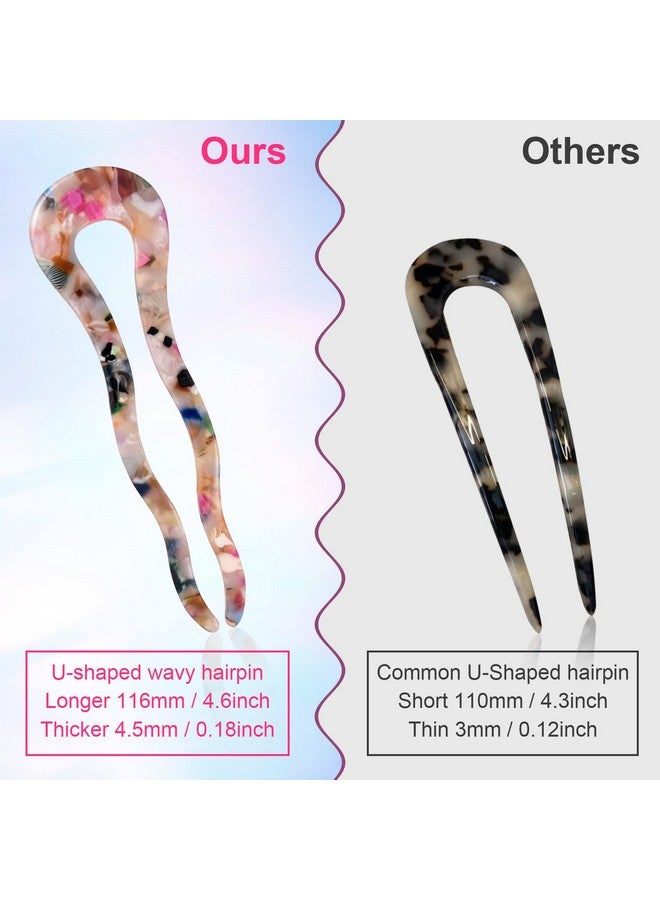 OIIKI 3Pcs French U Shaped Hair Forks Pins Sticks For Buns Thick Long Hair 4.5Inch Large Wavy French Hair Pins Tortoise Shell 2 Prong Ushape Hairpins Hair Accessories For Women Girls - Image 4