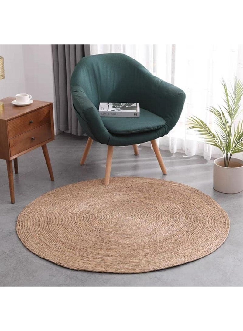 LINGWEI Round Jute Rug 100x100cm Natural Jute Rug Carpet Hand Woven Flor Mat - Image 3