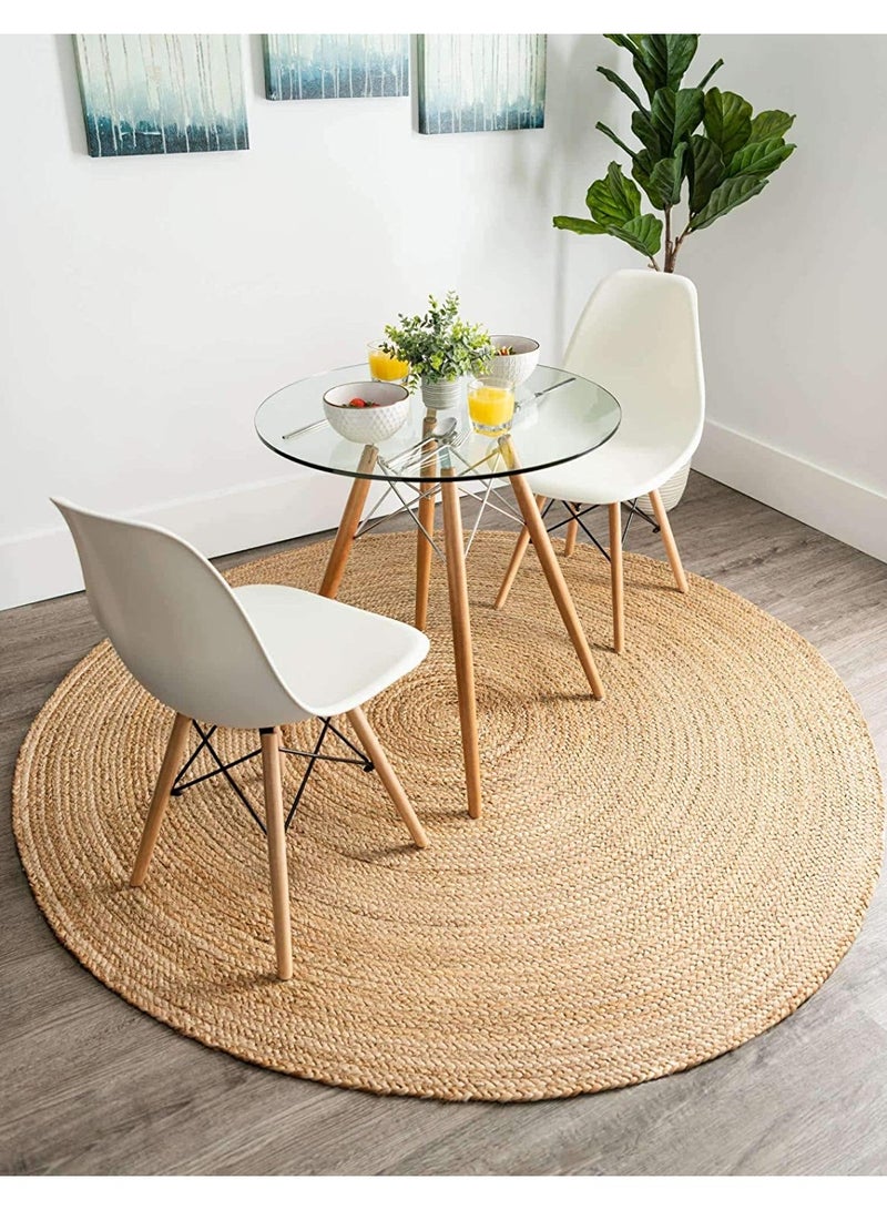 LINGWEI Round Jute Rug 100x100cm Natural Jute Rug Carpet Hand Woven Flor Mat - Image 5