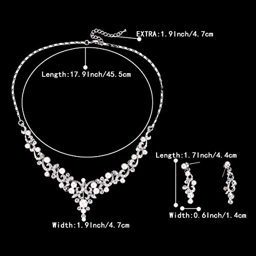 BriLove Wedding Bridal Simulated Pearl Necklace Earrings Jewelry Set for Women Filigree Vine Y-Necklace Dangle Earring Clear Silver-Tone - Image 5