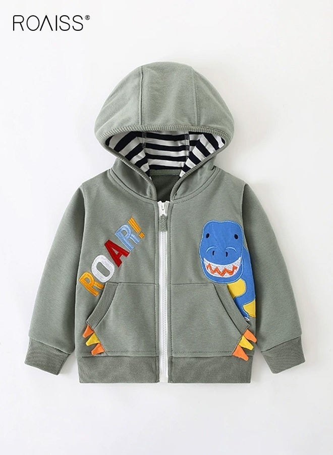 roaiss Boys Full Zip Hoodies with 2 Pockets, Comfortable Hooded Sweatshirt with Dinosaur Patterns, Long Sleeve Outdoor Jacket for Boys, Suitable for Daily Wear and Other Occasions - Image 1