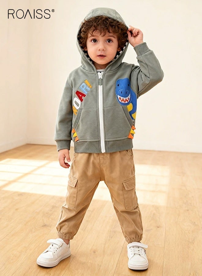 roaiss Boys Full Zip Hoodies with 2 Pockets, Comfortable Hooded Sweatshirt with Dinosaur Patterns, Long Sleeve Outdoor Jacket for Boys, Suitable for Daily Wear and Other Occasions - Image 3