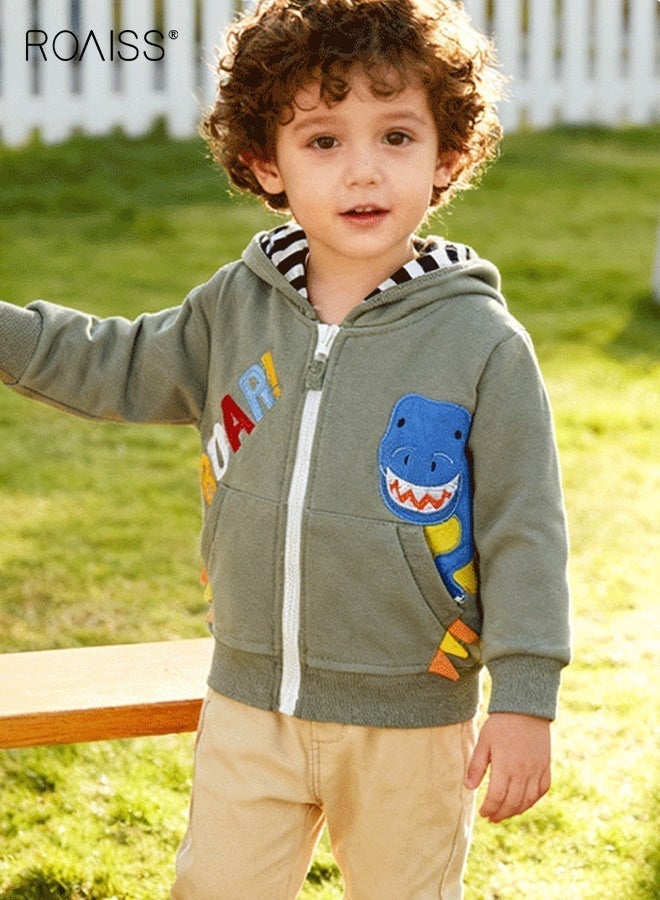 roaiss Boys Full Zip Hoodies with 2 Pockets, Comfortable Hooded Sweatshirt with Dinosaur Patterns, Long Sleeve Outdoor Jacket for Boys, Suitable for Daily Wear and Other Occasions - Image 2