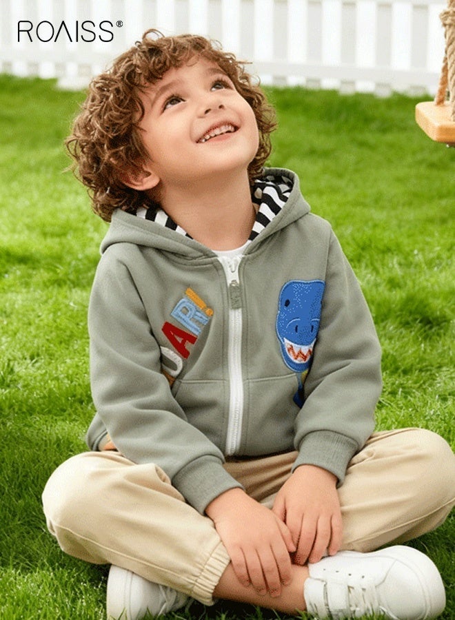 roaiss Boys Full Zip Hoodies with 2 Pockets, Comfortable Hooded Sweatshirt with Dinosaur Patterns, Long Sleeve Outdoor Jacket for Boys, Suitable for Daily Wear and Other Occasions - Image 4