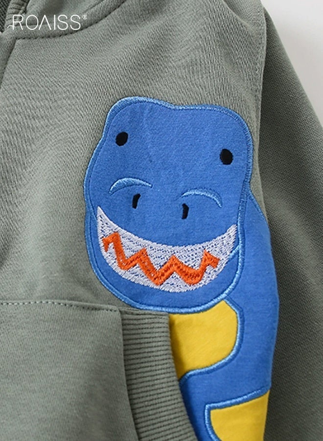 roaiss Boys Full Zip Hoodies with 2 Pockets, Comfortable Hooded Sweatshirt with Dinosaur Patterns, Long Sleeve Outdoor Jacket for Boys, Suitable for Daily Wear and Other Occasions - Image 5