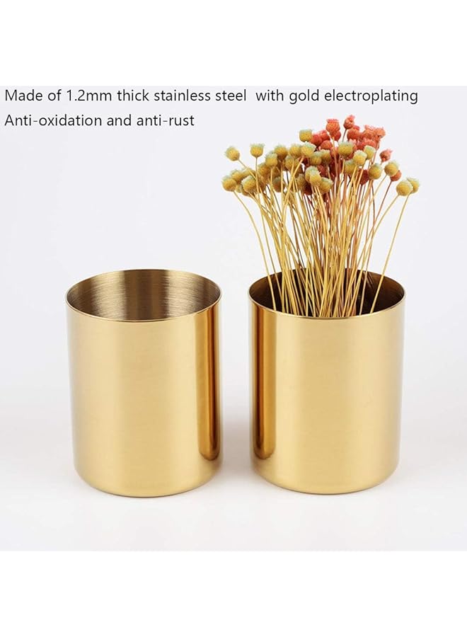 erorex Pencil Cup Holder Desk Organizer Gold Pen Pot Pen Holder Container Desktop Stationery Organizer Table Vases Flower Pot Makeup Brush Holder Stainless Steel Gold - Image 2