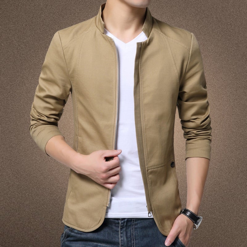 Autumn Men's Stand Collar Washed Jacket Men's Slim Coat Business Jacket - Image 4