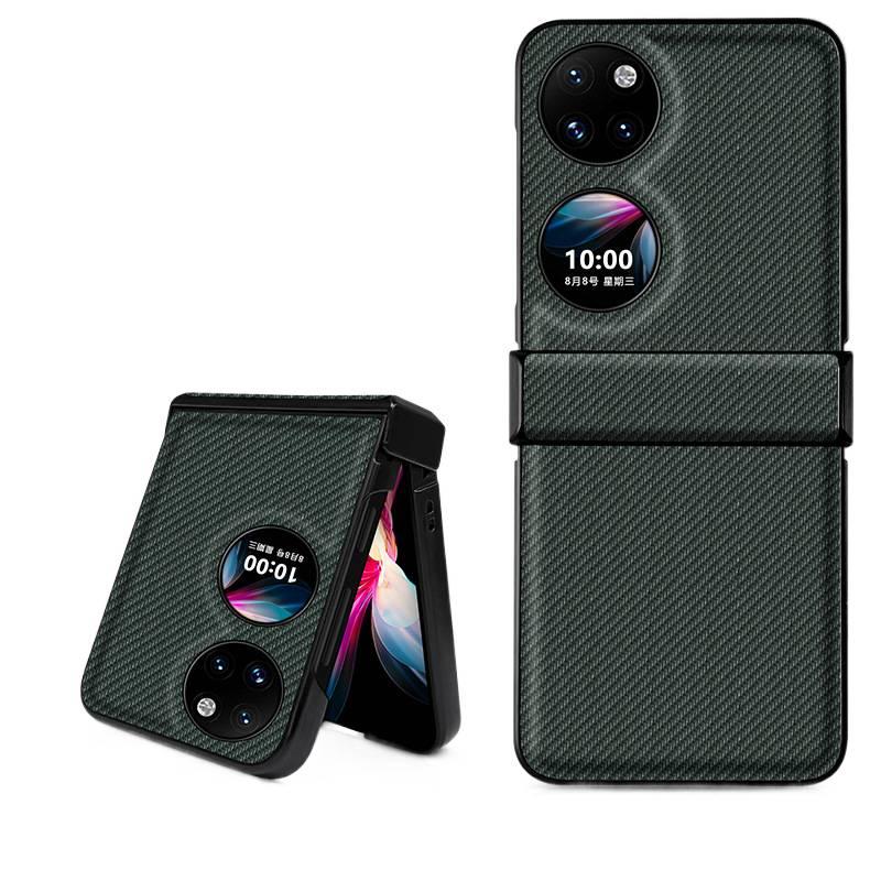 Protective Case | Green | PC | Carbon Fiber Texture | Leather Patch | Cover for Samsung Galaxy Z Fold 6 - Image 1
