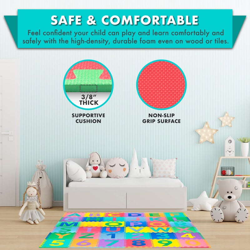 ProSource Kids Puzzle Alphabet, Numbers, 36 Tiles and Edges Play Mat, 12"x12", Abc & 123 - Image 4
