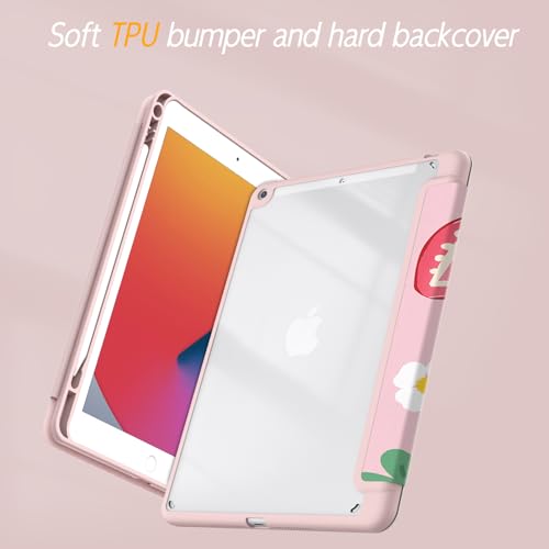 Xkladz Case for iPad 9th / 8th / 7th Generation (2021/2020/2019) 10.2 inch, Case with Pencil Holder, Stand Clear Back Cover Cute Cool Design for Women Girls, Auto Sleep/Wake, Strawberry - Image 5