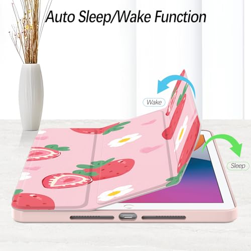 Xkladz Case for iPad 9th / 8th / 7th Generation (2021/2020/2019) 10.2 inch, Case with Pencil Holder, Stand Clear Back Cover Cute Cool Design for Women Girls, Auto Sleep/Wake, Strawberry - Image 2