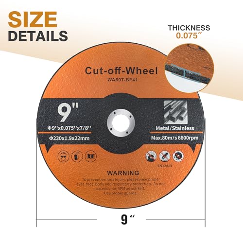 Shawya 10 Pack Cut Off Wheels 9 Inch Cutting Wheel 9” x 0.075” x 7/8”Metal and Stainless Steel Cutting Disc Fit for Angle Grinder Aggressive Cutting disc for General Purpose Metal Cutting - Image 3