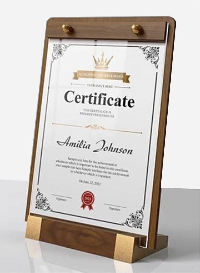 INSENSE Premium A4 Certificate Frame - Solid Wood & Clear Acrylic Tabletop Display Stand for Awards, Patents & Photos - Image 2