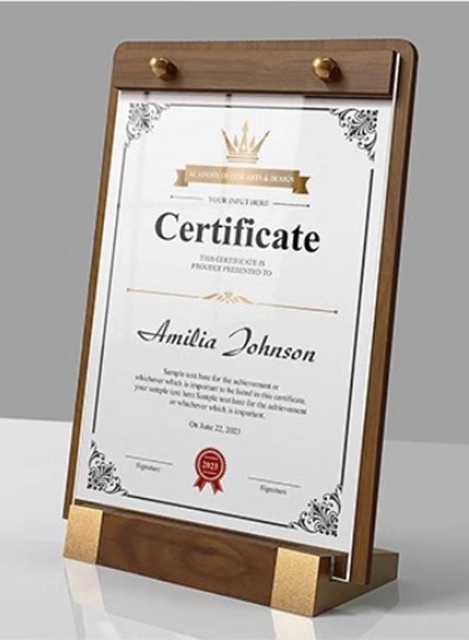 INSENSE Premium A4 Certificate Frame - Solid Wood & Clear Acrylic Tabletop Display Stand for Awards, Patents & Photos - Image 3