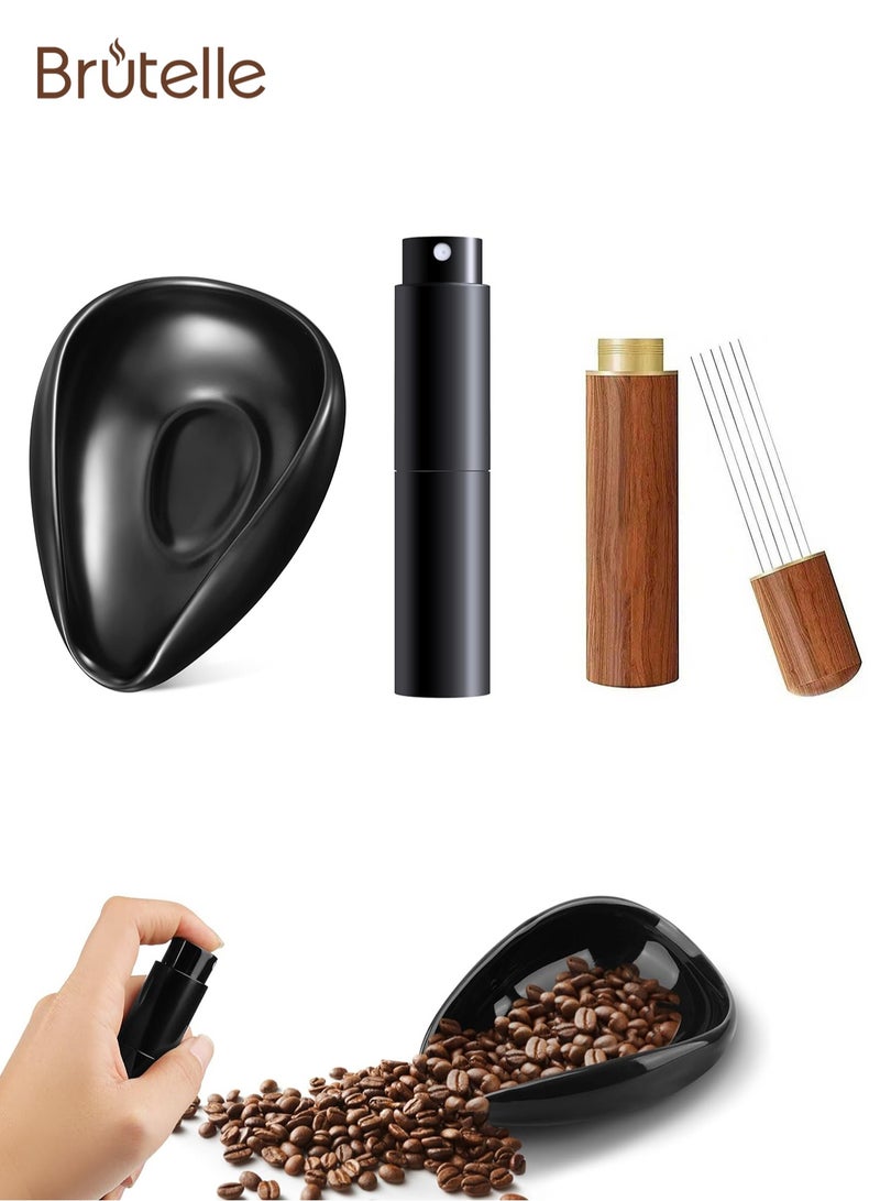 Brutelle 3Pcs Coffee Beans Dosing Cup Ceramic White Tray 10ml Twist Spray Bottle Portable Mini Coffee Needle with 6 Needles Stirrer for Home Kitchen Cafe  - Image 1