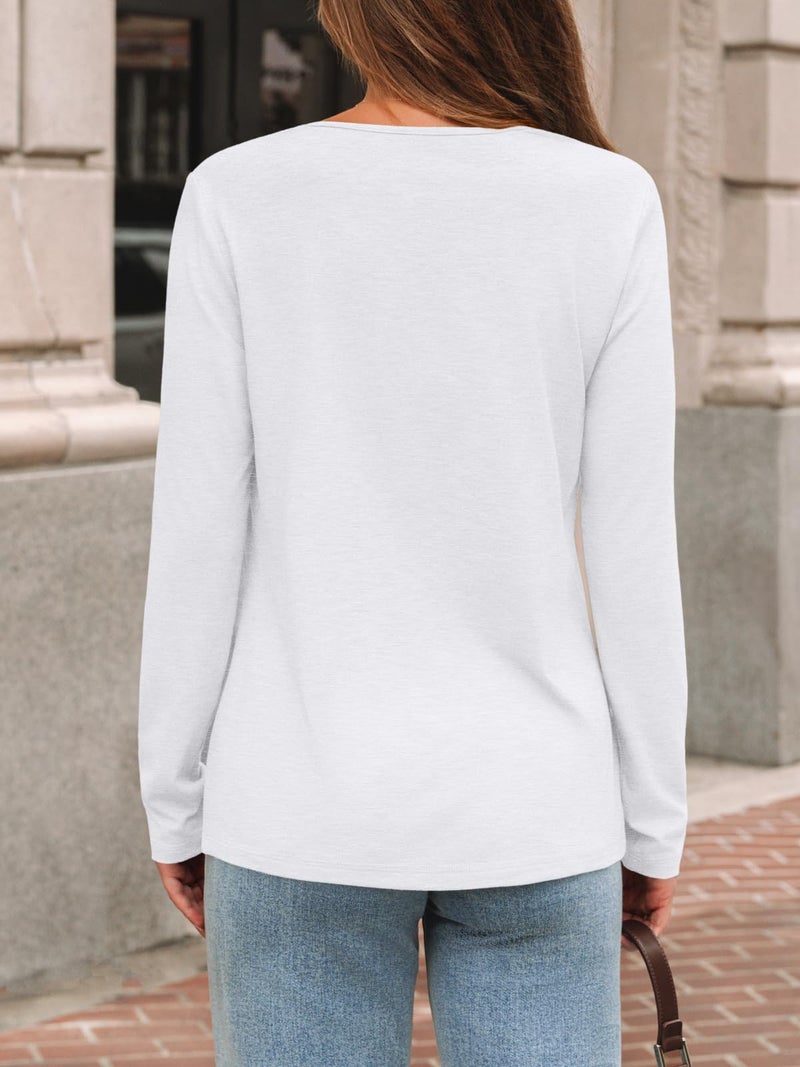 AUTOMET Ladies Tops and Blouses Womens Tops Spring Outfits 2026 T Shirts V Neck Casual Top Comfortable Shirt Soft Basic Tees Women Blouses White L - Image 4