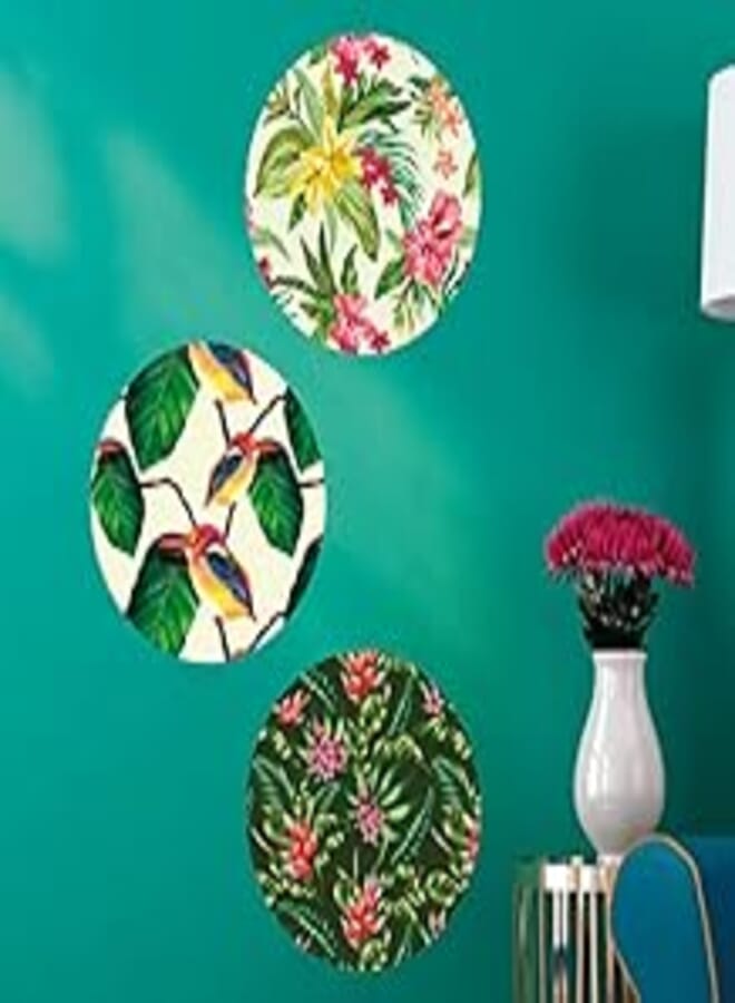 Decorative Ornamental circle sticker - 3 floral ornamental circles with birds (3pieces 35x100cm)