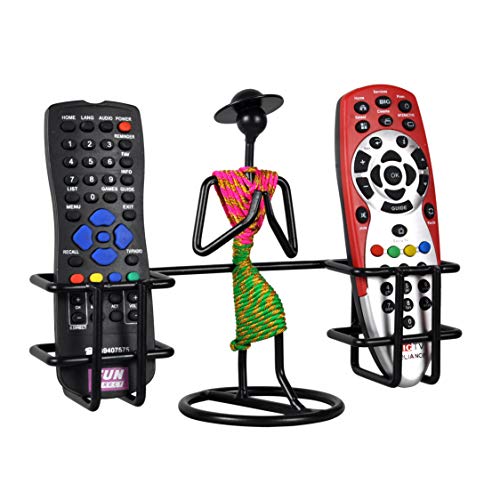 D&V ENGINEERING - Creative in innovation D&V Engineering Metal Welcome Gesture Lady Design Remote Holder | Namaste Remote Stand & Organizer for TV, AC, STB, DTH Remotes | Living Room Décor Showpiece | Holds 2 Remotes (Pink & Green) - Image 1