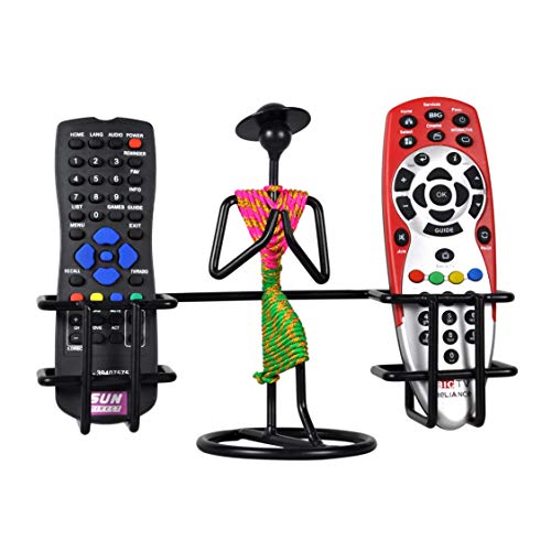 D&V ENGINEERING - Creative in innovation D&V Engineering Metal Welcome Gesture Lady Design Remote Holder | Namaste Remote Stand & Organizer for TV, AC, STB, DTH Remotes | Living Room Décor Showpiece | Holds 2 Remotes (Pink & Green) - Image 2