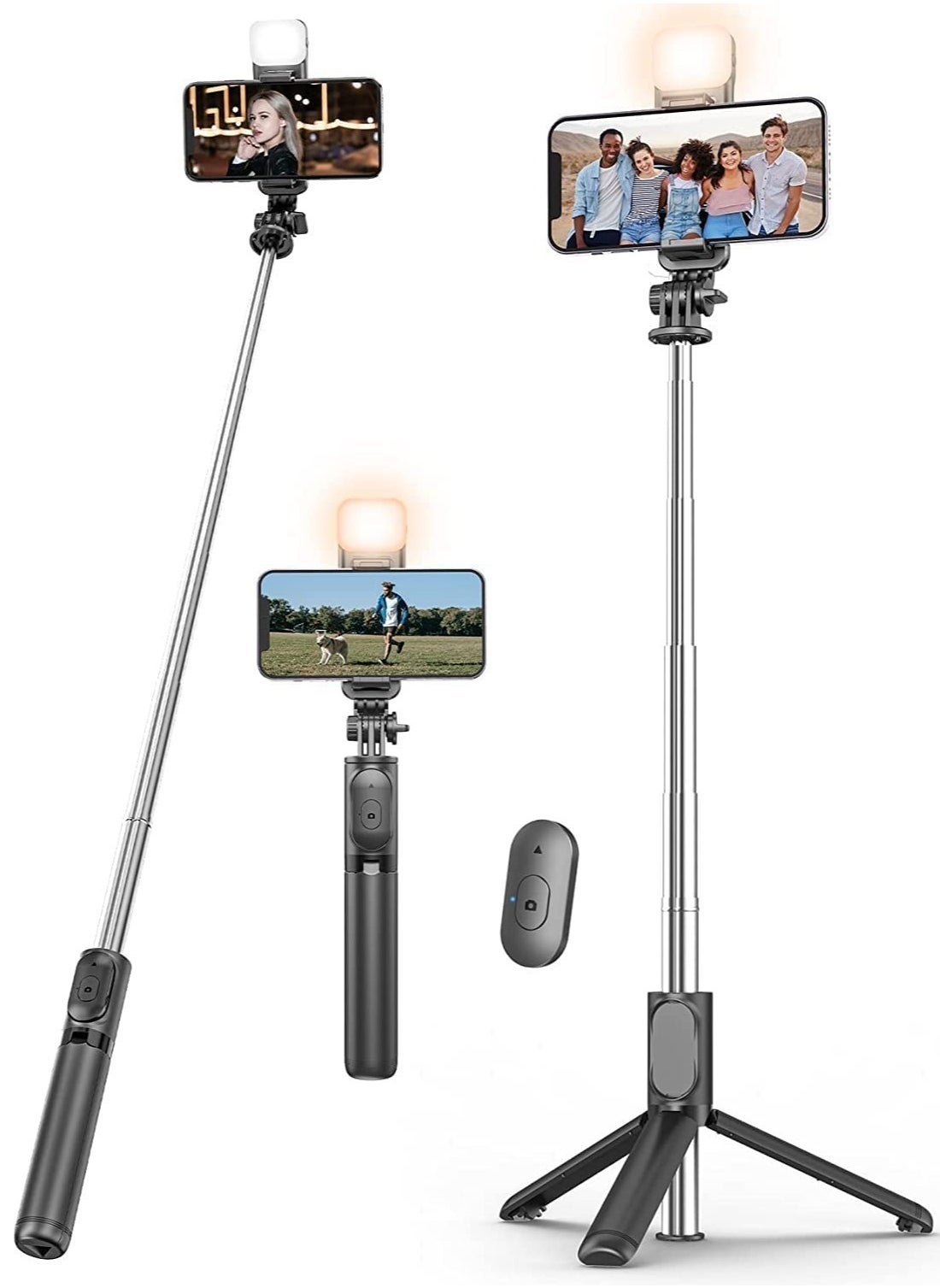 Selfie Stick Tripod with Fill Light, 167cm Extendable Phone Tripod Stand with Remote Shutter for Travel, Vlogging, Live Streaming Video and Photos,Phone Stand Compatible with iPhone and Android