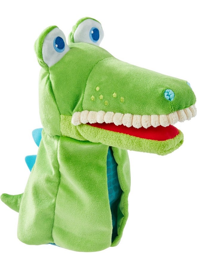 HABA Hand Puppet - Eat it Up Croco Interactive Puppet Show Toy with Belly Bag for Storytelling, Toddler Activities, Speech Therapy Toys and Pretend Play for 18 Months and up - Image 1