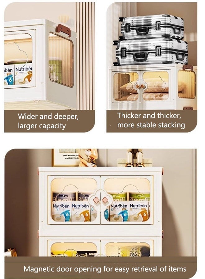 5-Layer Storage Cabinet,Stackable Storage Box with Wheels,Double Doors children's toy bedroom storage cabinet Multi-Purpose Folding Storage Containers for Home and Office 45x 27 x 116 cm White + Clear - Image 4