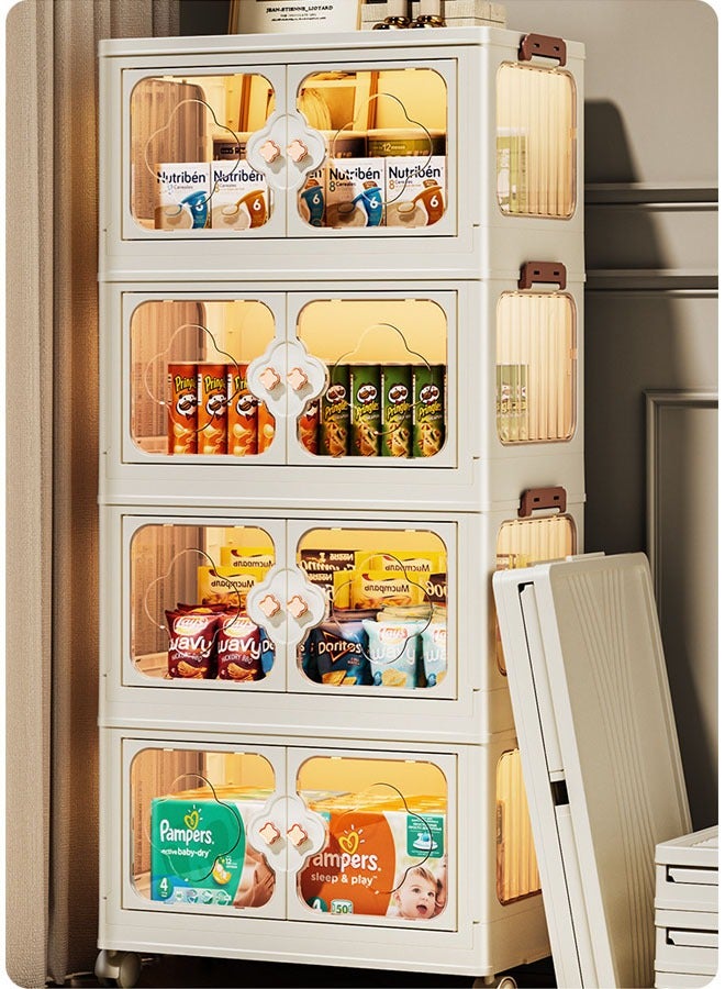 5-Layer Storage Cabinet,Stackable Storage Box with Wheels,Double Doors children's toy bedroom storage cabinet Multi-Purpose Folding Storage Containers for Home and Office 45x 27 x 116 cm White + Clear - Image 3