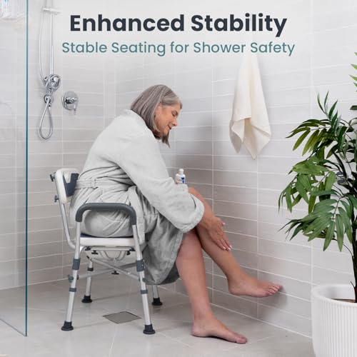 PELEGON Shower Chair U-Shape Seat (450lb) Heavy Duty - Padded Armrests and Back, Shower Chairs for Elderly and Disabled, Handicap, Shower Chair for Inside Shower, Adjustable Height - Blue - Image 2
