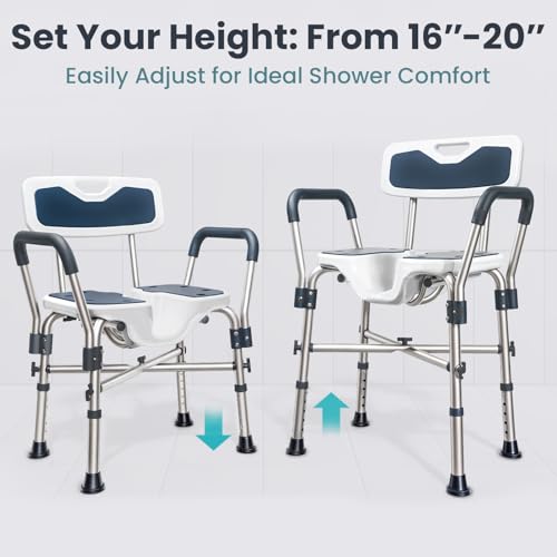 PELEGON Shower Chair U-Shape Seat (450lb) Heavy Duty - Padded Armrests and Back, Shower Chairs for Elderly and Disabled, Handicap, Shower Chair for Inside Shower, Adjustable Height - Blue - Image 5