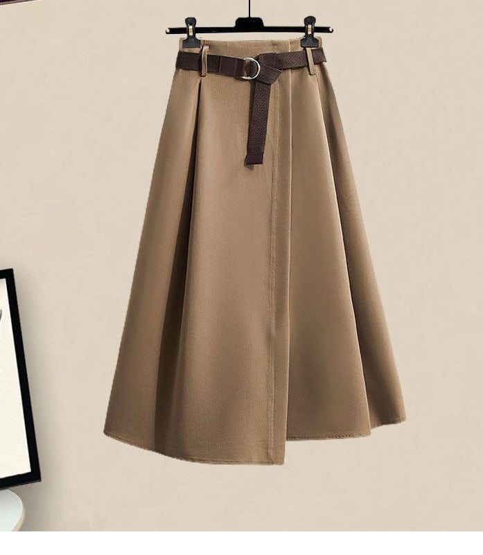 Navy collar retro Japanese lazy style sweater autumn 2022 short top with skirt two-piece set Ginger Top - Image 4