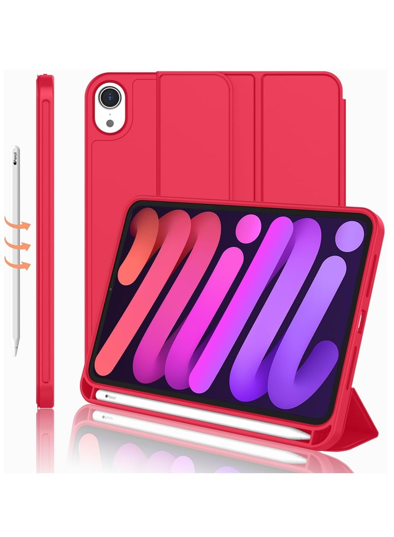 DUSALA iPad Mini 7 Case 2024 – A17 Pro 8.3-Inch 7th Generation Case with Pencil Holder, Trifold Stand, and Soft TPU Back, Red - Image 1