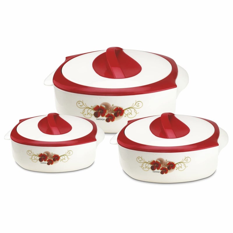 NAYASA Nayasa Desire Casserole Gift Set | 800, 1200, 1800 ML | Chapati Box | Serving Bowl with Lid | PU Insulated | BPA Free | Odour Proof | Food Grade | Easy to Carry And Store | Serving Casserole | Red  - Image 1