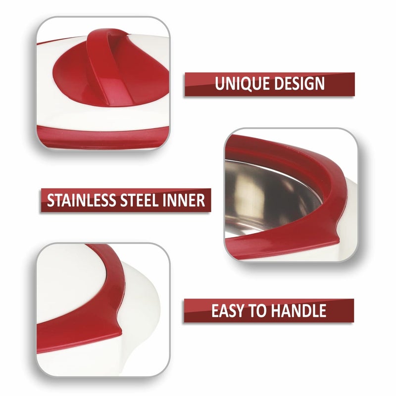 NAYASA Nayasa Desire Casserole Gift Set | 800, 1200, 1800 ML | Chapati Box | Serving Bowl with Lid | PU Insulated | BPA Free | Odour Proof | Food Grade | Easy to Carry And Store | Serving Casserole | Red  - Image 5