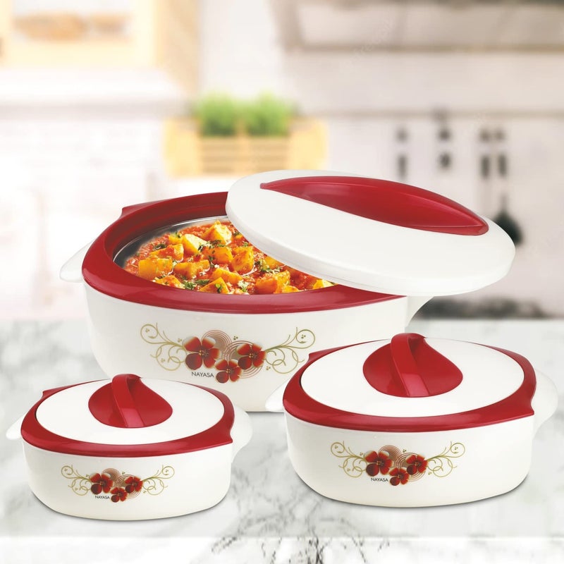 NAYASA Nayasa Desire Casserole Gift Set | 800, 1200, 1800 ML | Chapati Box | Serving Bowl with Lid | PU Insulated | BPA Free | Odour Proof | Food Grade | Easy to Carry And Store | Serving Casserole | Red  - Image 4