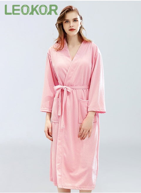 Women Bathrobe Waffle Weave Lightweight Kimono Spa Bathrobe for Lady Pink  M (40-60Kg)