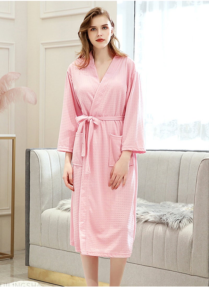 Women Bathrobe Waffle Weave Lightweight Kimono Spa Bathrobe for Lady Pink  M (40-60Kg)