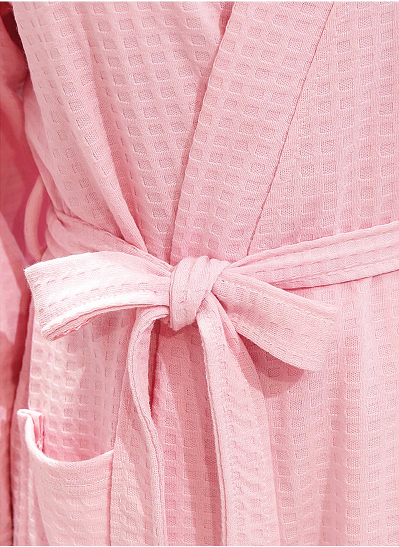 Women Bathrobe Waffle Weave Lightweight Kimono Spa Bathrobe for Lady Pink  M (40-60Kg)