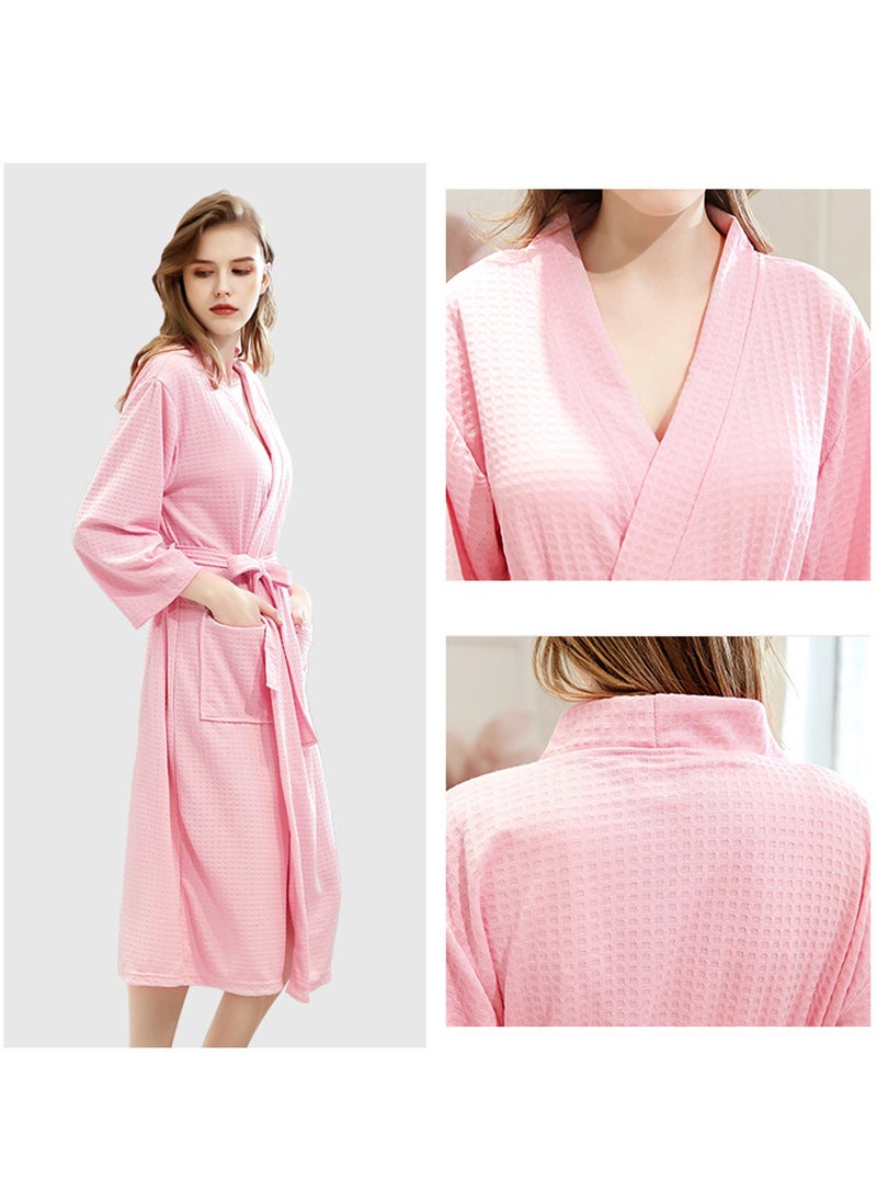 Women Bathrobe Waffle Weave Lightweight Kimono Spa Bathrobe for Lady Pink  M (40-60Kg)