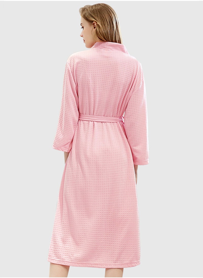 Women Bathrobe Waffle Weave Lightweight Kimono Spa Bathrobe for Lady Pink  M (40-60Kg)