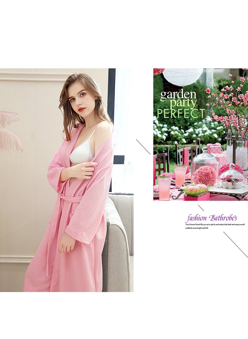 Women Bathrobe Waffle Weave Lightweight Kimono Spa Bathrobe for Lady Pink  M (40-60Kg)