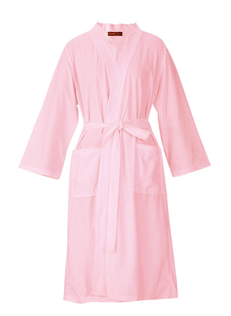 Women Bathrobe Waffle Weave Lightweight Kimono Spa Bathrobe for Lady Pink  M (40-60Kg)