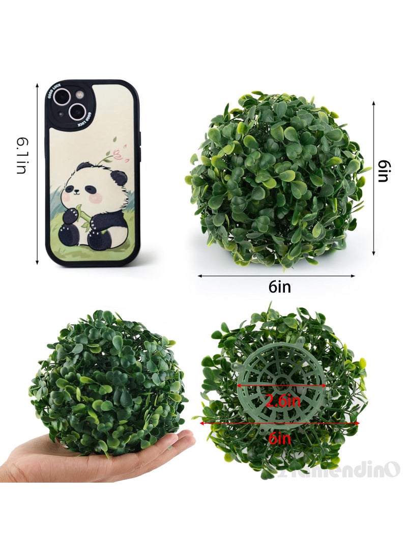 Framendino Framendino  4 Pack 6 Inch Artificial Plant Topiary Ball Faux Boxwood Green Round Hanging Balls for Home Decor  - Image 2