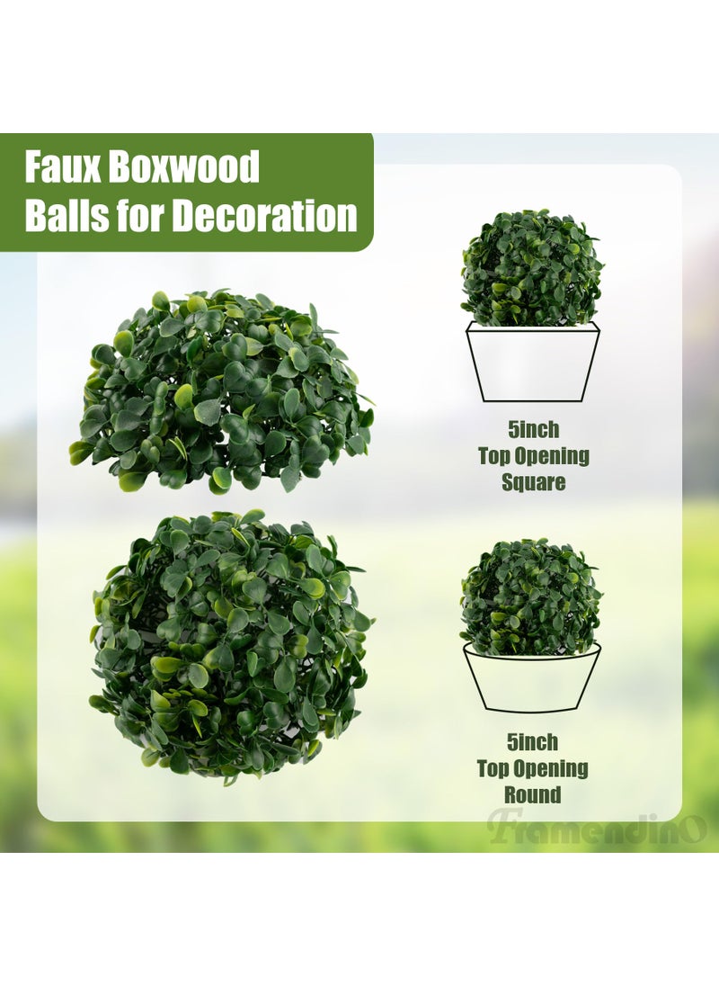 Framendino Framendino  4 Pack 6 Inch Artificial Plant Topiary Ball Faux Boxwood Green Round Hanging Balls for Home Decor  - Image 3
