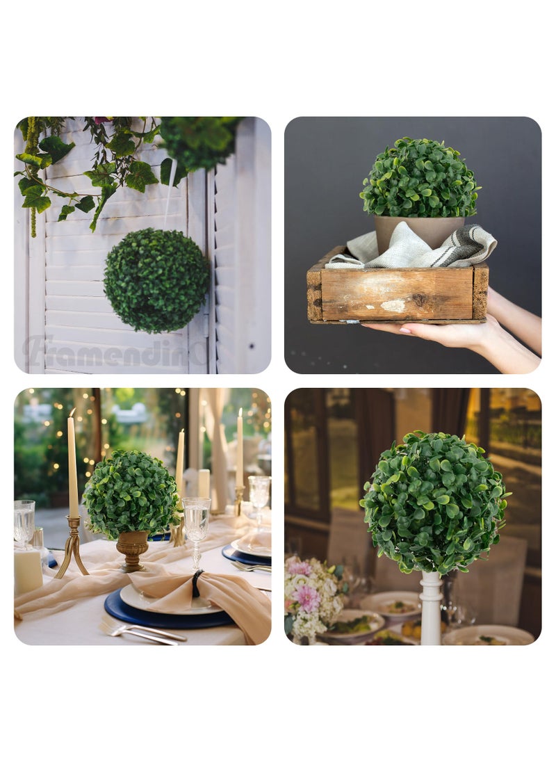 Framendino Framendino  4 Pack 6 Inch Artificial Plant Topiary Ball Faux Boxwood Green Round Hanging Balls for Home Decor  - Image 4