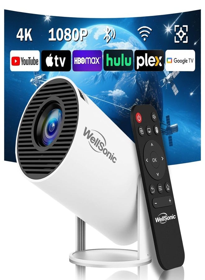 WellSonic Mini Projector Support 4K, 200 Ansi Outdoor & Home Movie Portable Projector with Wifi6 and 5.0 Bluetooth, Automatic Keystone Correction, 180°Rotatable, Compatible with HDMI USB PC Laptop - Image 1