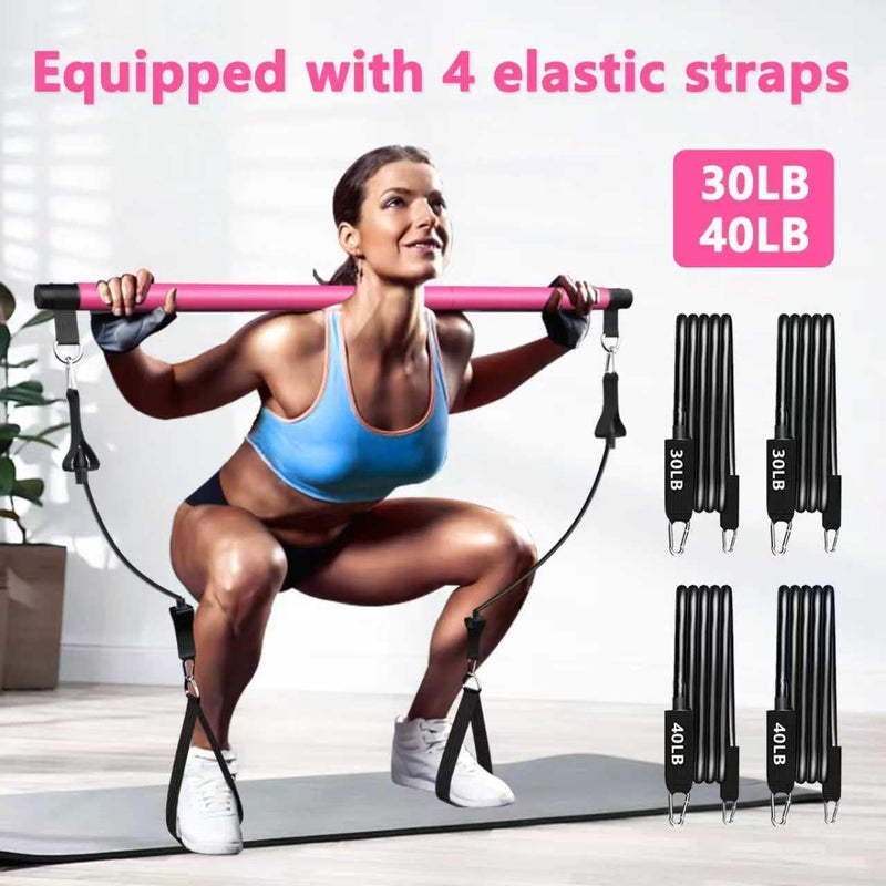 Bbtops Pilates Bar Kit with Resistance Bands(4 x Bands),3-Section Pilates Bar with Stackable Bands Workout Equipment for Legs,Hip,Waist and Arm (Pink30lbs,40lbs) - Image 3