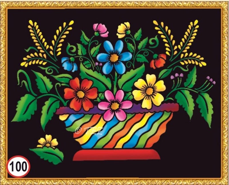 Tez DIY - Emboss Painting Kit, Flower Pot, Medium(13x19 inch), Design No. 100 - Image 1